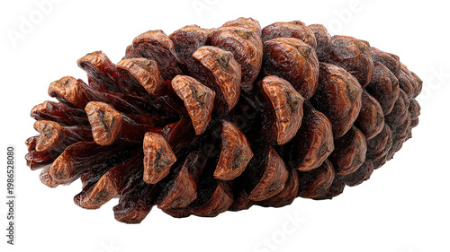 A single brown pine cone is presented in a detailed studio shot isolated on transparent background