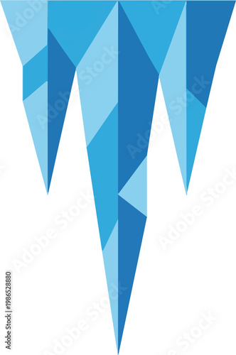 Triangular icy icicles in cool blue tones with geometric facets on dark background as an isolated vector graphic element for winter designs