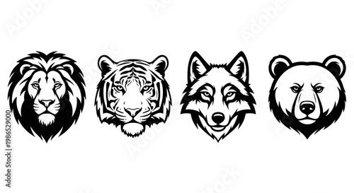 Black and white animal heads illustration.