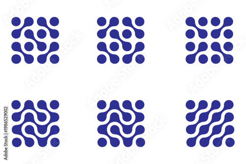 Connected liquid or nano dots pattern with vanishing effect. Disappearing organic amorphous shapes texture. Linked metaballs, molecules or cells transition background. Vector graphic illustration.