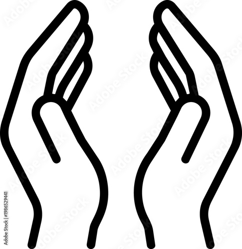 Two open hands in a protective gesture in minimalist line art style against a white backdrop representing care and support