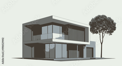 Modern Two Story Residential House Design 1.