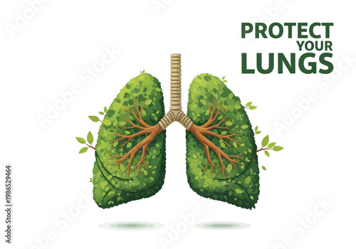 Protect Your Lungs Vector Illustration - A Green Representation of Healthy Respiratory System