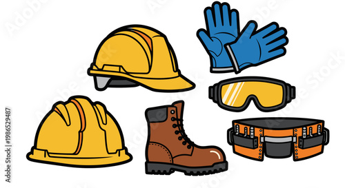 Construction worker safety equipment set.