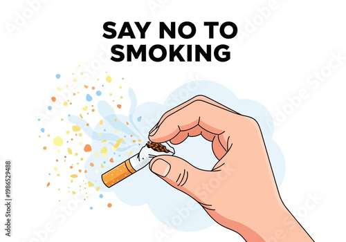No Smoking Vector Illustration - A Hand Crushing Cigarette to Say No To Tobacco