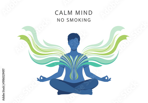Calm Mind No Smoking Vector Illustration of a Person Meditating with Flowing Energy