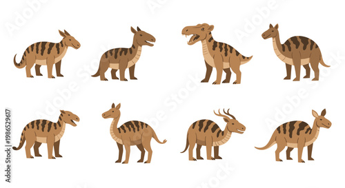 Group of toy striped giraffe animals.