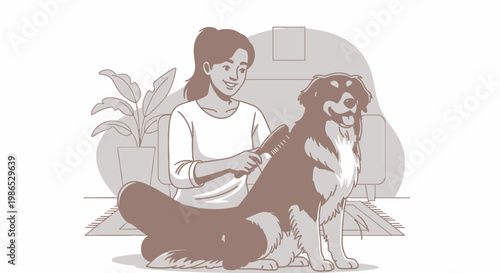 Woman sitting with brown dog.