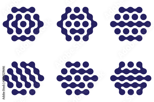 Connected liquid or nano dots pattern with vanishing effect. Disappearing organic amorphous shapes texture. Linked metaballs, molecules or cells transition background. Vector graphic illustration.