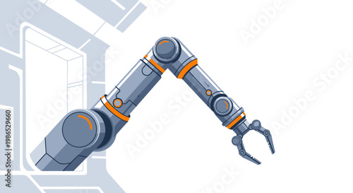 Industrial robotic arm with claw.