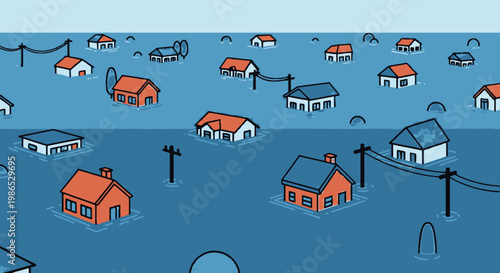 Houses Submerged in Flood Water.