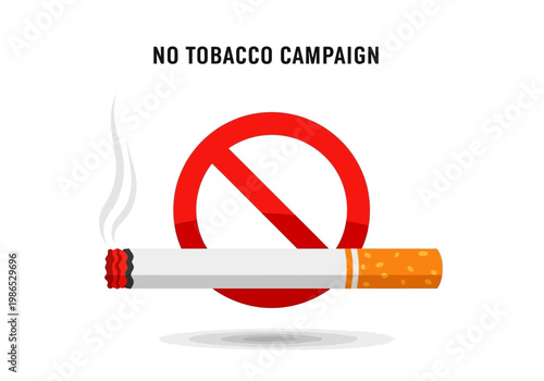 No Tobacco Campaign Vector Graphic Illustration of a Cigarette with a Prohibition Sign