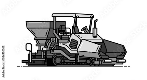 Asphalt paver machine for road construction.
