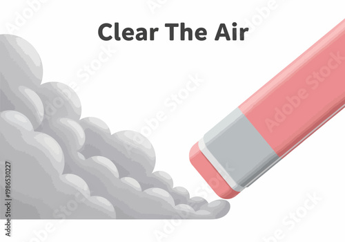 Vector illustration of an eraser clearing air pollution, symbolizing clean air and environmental protection