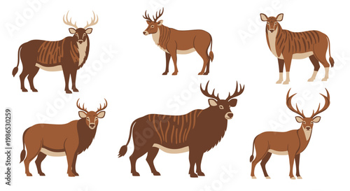 Deer with large antlers standing still.