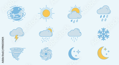 Weather forecast icons on light blue.