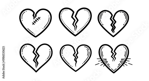 Broken hearts in various styles.