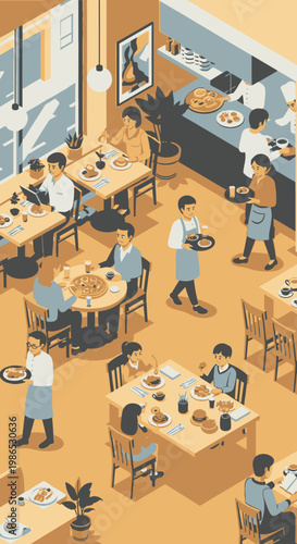 People eating at restaurant tables.