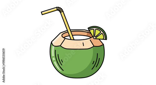 Coconut Drink with Lime and Straw.