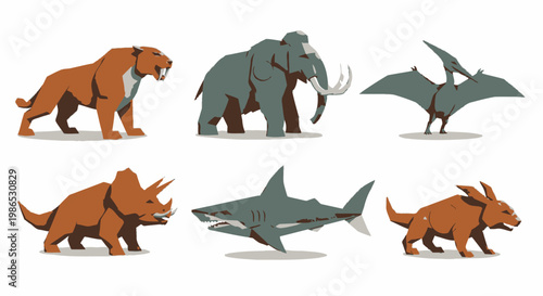 Dinosaur and shark toy figures.