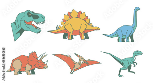 Dinosaur illustrations in cartoon style.