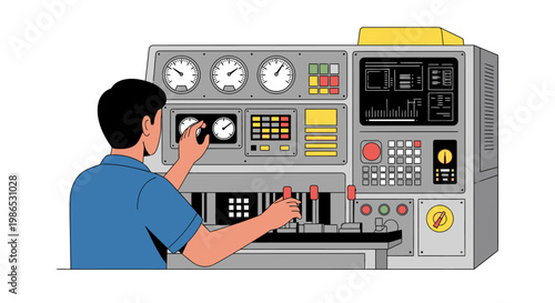 Man working on industrial control panel.