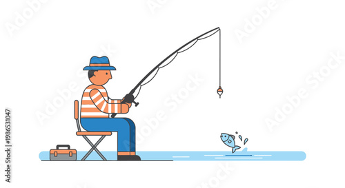 Man sitting and fishing outdoors alone.