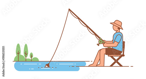 Man sitting and fishing alone outdoors.
