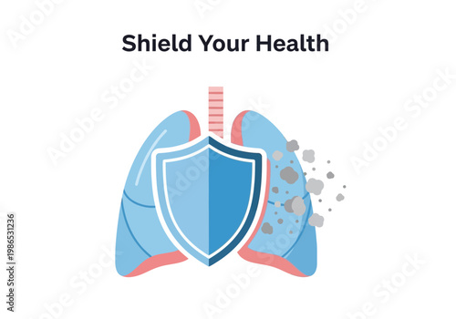 Vector Illustration of Lungs Shielded from Harmful Particles, Protecting Respiratory Health