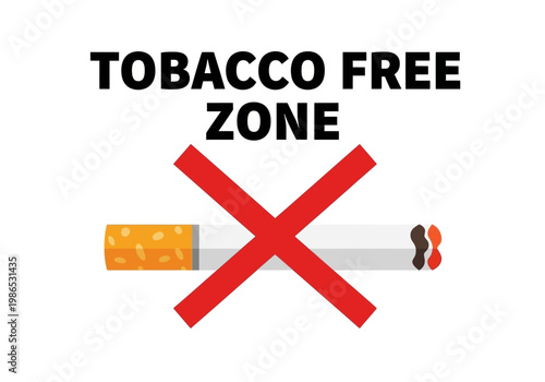 Tobacco Free Zone vector icon with a cigarette crossed out, illustration on white background