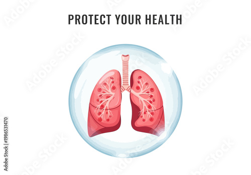 Vector illustration of healthy human lungs protected inside a transparent bubble