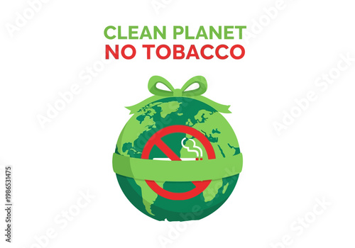 vector illustration of a clean planet with no tobacco symbol, promoting healthy lifestyle and environmental awareness