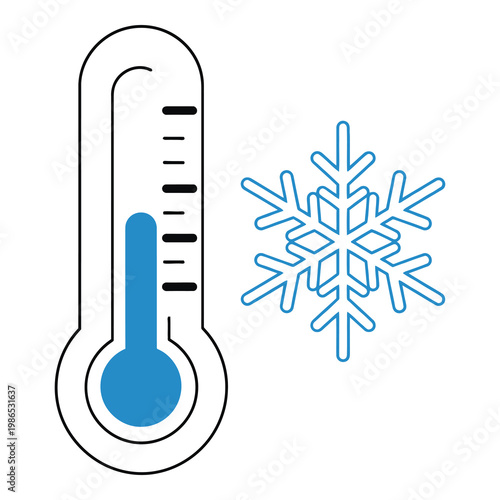 Thermometer and snowflake icon for weather forecast and temperature concept icon