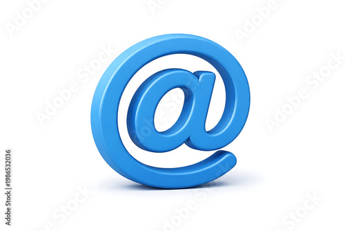 A 3D rendered icon of a blue at symbol, representing electronic mail and communication