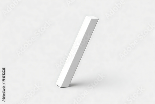 Clean 3D render of a solitary white geometric bar object, positioned diagonally on a bright, minimalist studio background, creating a sleek visual for various design projects