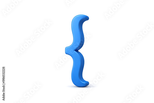 A close-up 3D render of a blue curly brace, symbolizing code, programming, and abstract concepts against a white background