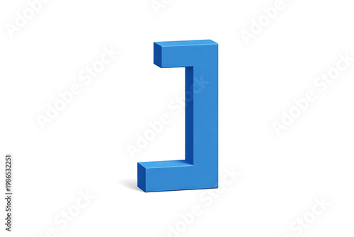 A simple blue 3D rendered square bracket symbol on a clean white background, abstract geometric shape