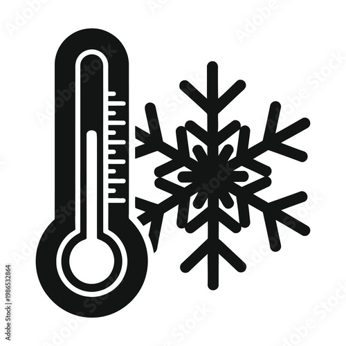Black thermometer and snowflake icon for winter weather forecast concept icon