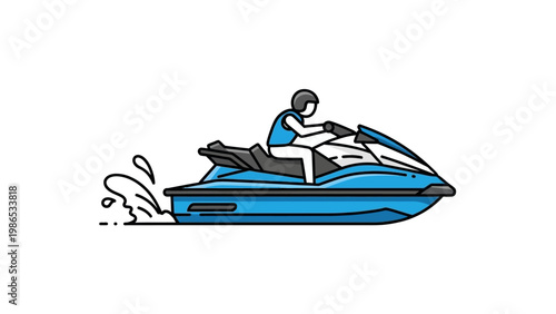 Dynamic vector illustration showcasing a person actively engaging in thrilling water sports, swiftly navigating waves on a modern personal watercraft, perfect for summer adventure concepts