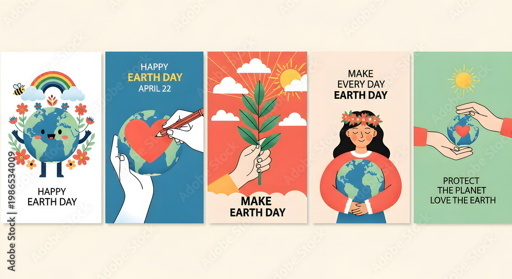 Fototapeta premium Set of Earth Day Awareness Posters Featuring Global Conservation and Environmental Love Themes