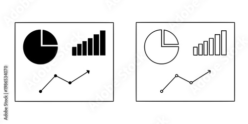 Dashboard and analytics icon. Collection with outline style. Featuring business charts, financial statistics, growth, reports, and data monitoring symbols. Vector illustration.