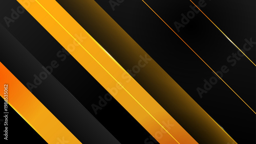 Professional dark design featuring bold yellow diagonal stripes with glowing light effects and shadows