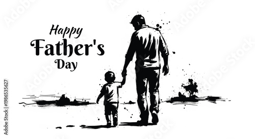 Happy father's day a silhouette of father and son walking together