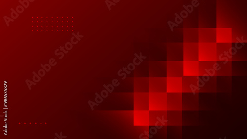 Dark red abstract background with glowing pixelated geometric square shapes and smooth gradient light effect