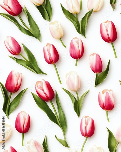 A Seamless Pattern A beautiful arrangement of vibrant tulips in various pink and white shades.