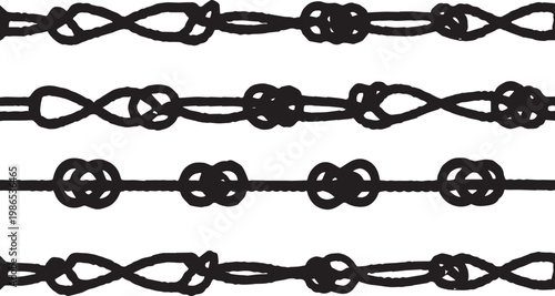 Four Horizontal Lines Of Knots With Black Ink Texture vector illustration