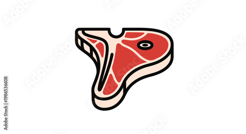 Flat design icon of a juicy red T-bone steak with white marbling and a prominent bone on a clean white background.