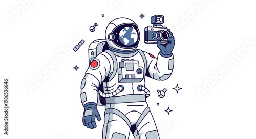 Astronaut in Space Suit Holding Camera 1.