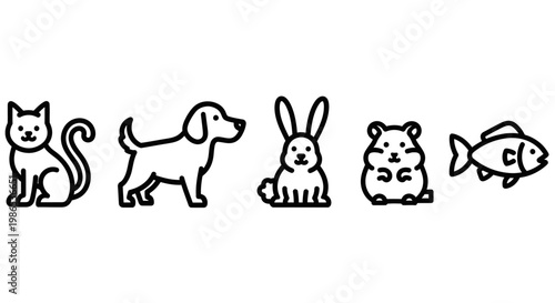Black and white animal cartoon icons.