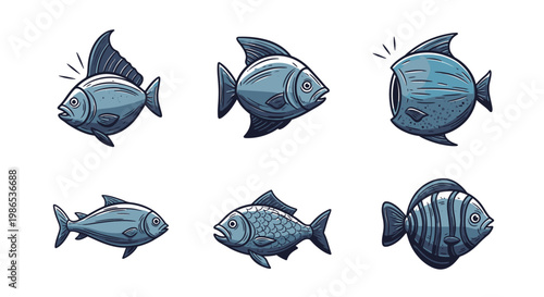 Blue fish swimming in different directions.